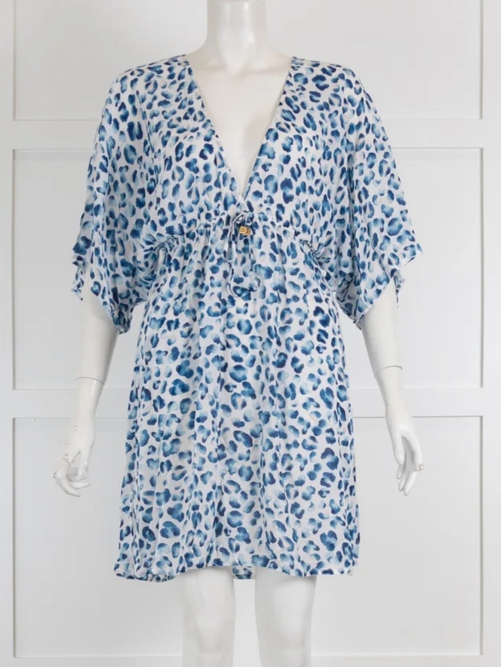 Tory Burch Blue and Navy Leopard-Print V-Neck cover up